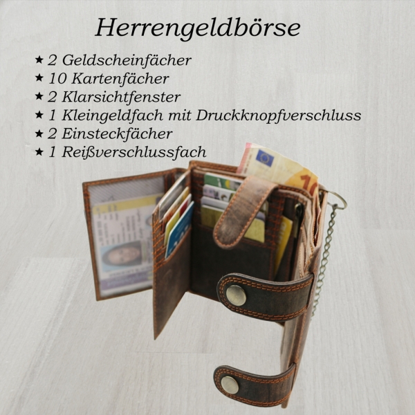 Flevado Herrengeldbörse Echt Leder RFID Schutz Hochformat